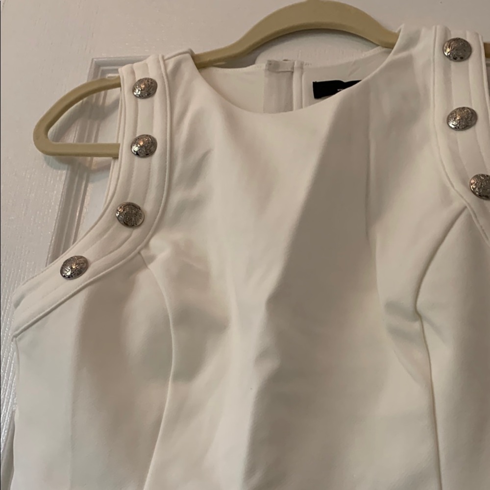 White Sleeveless Top with Silver Button Accents